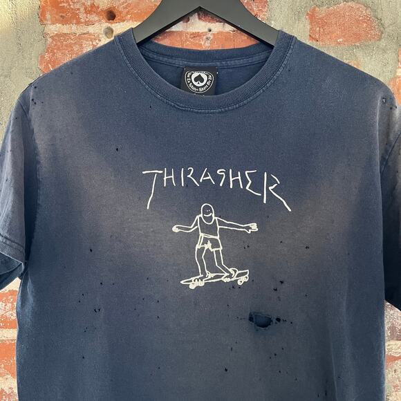 Thrashed fader VTG Skate Thrasher Magazine Rare graphic Men's Navy T Shirt M - Picture 1 of 10